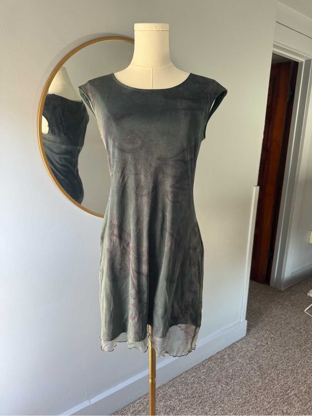 Cap-Sleeve Olive Green Mini Dress